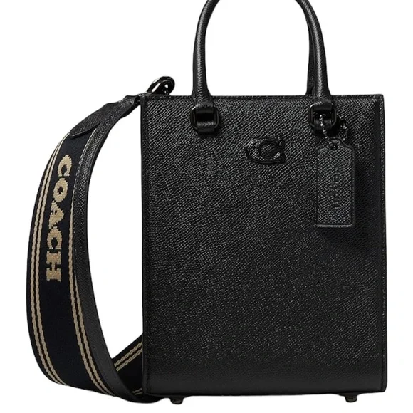 NEW! COACH Unisex Tote 16 In Crossgrain Leather Shoulder Bag Crossbody Black - Picture 2 of 16